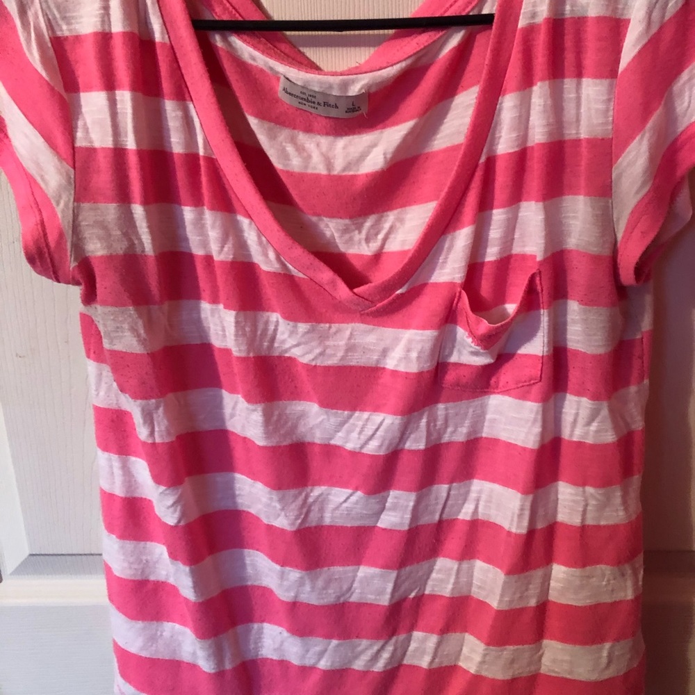 Abercrombie & Fitch pink and white striped tee